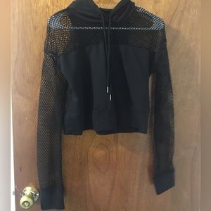 Fishnet Panel Hooded Crop Tee